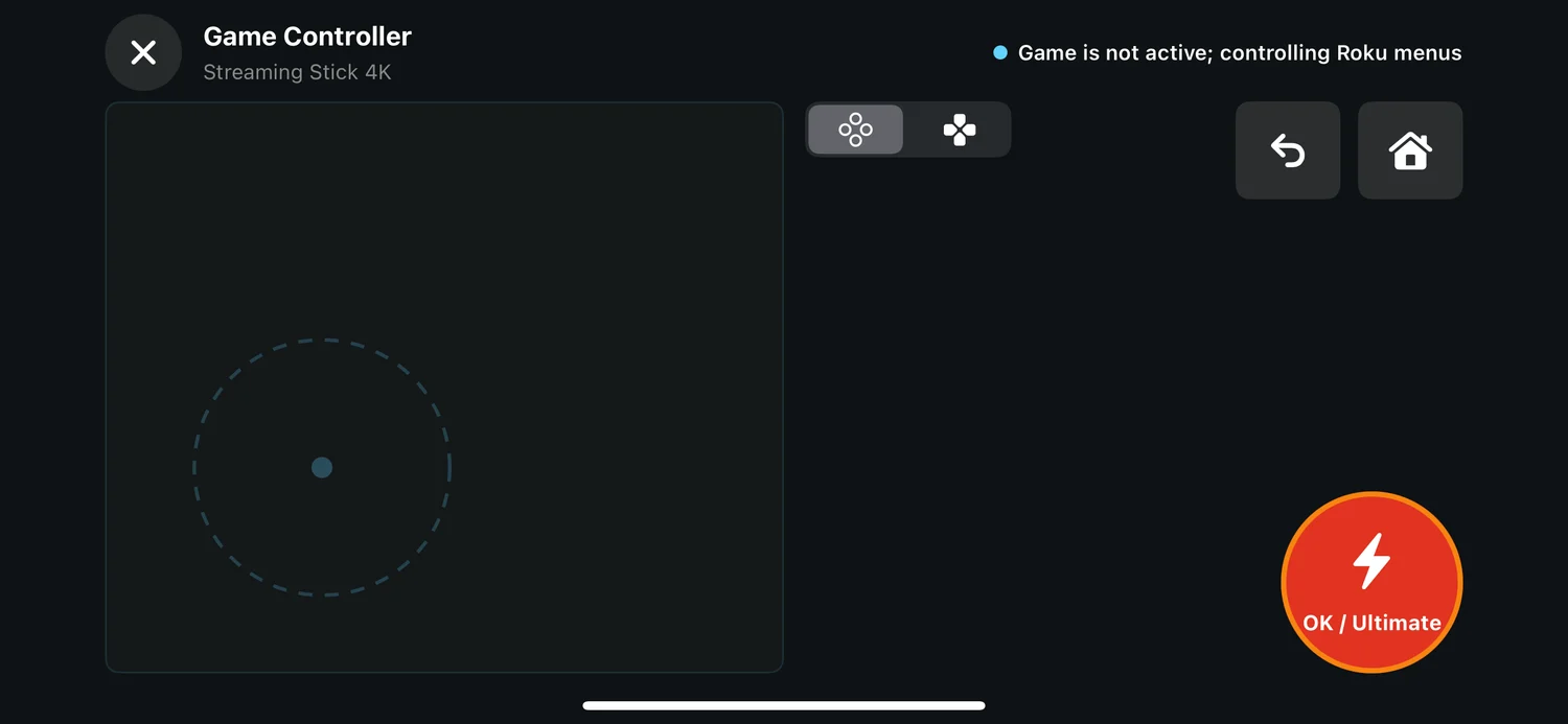 Game Controller interface with joystick and primary action button